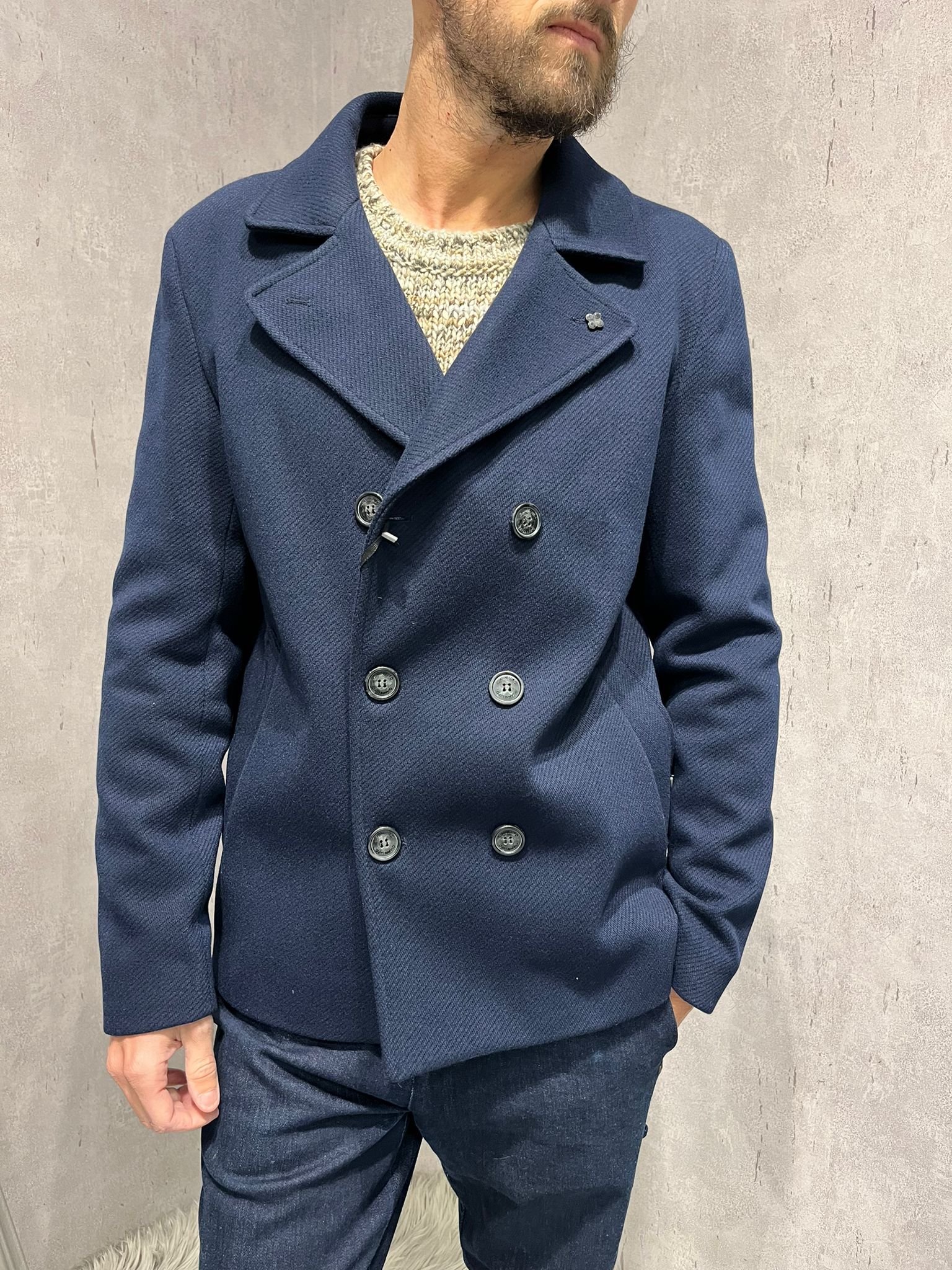 Cappotto peacoat blu navy doppiopetto