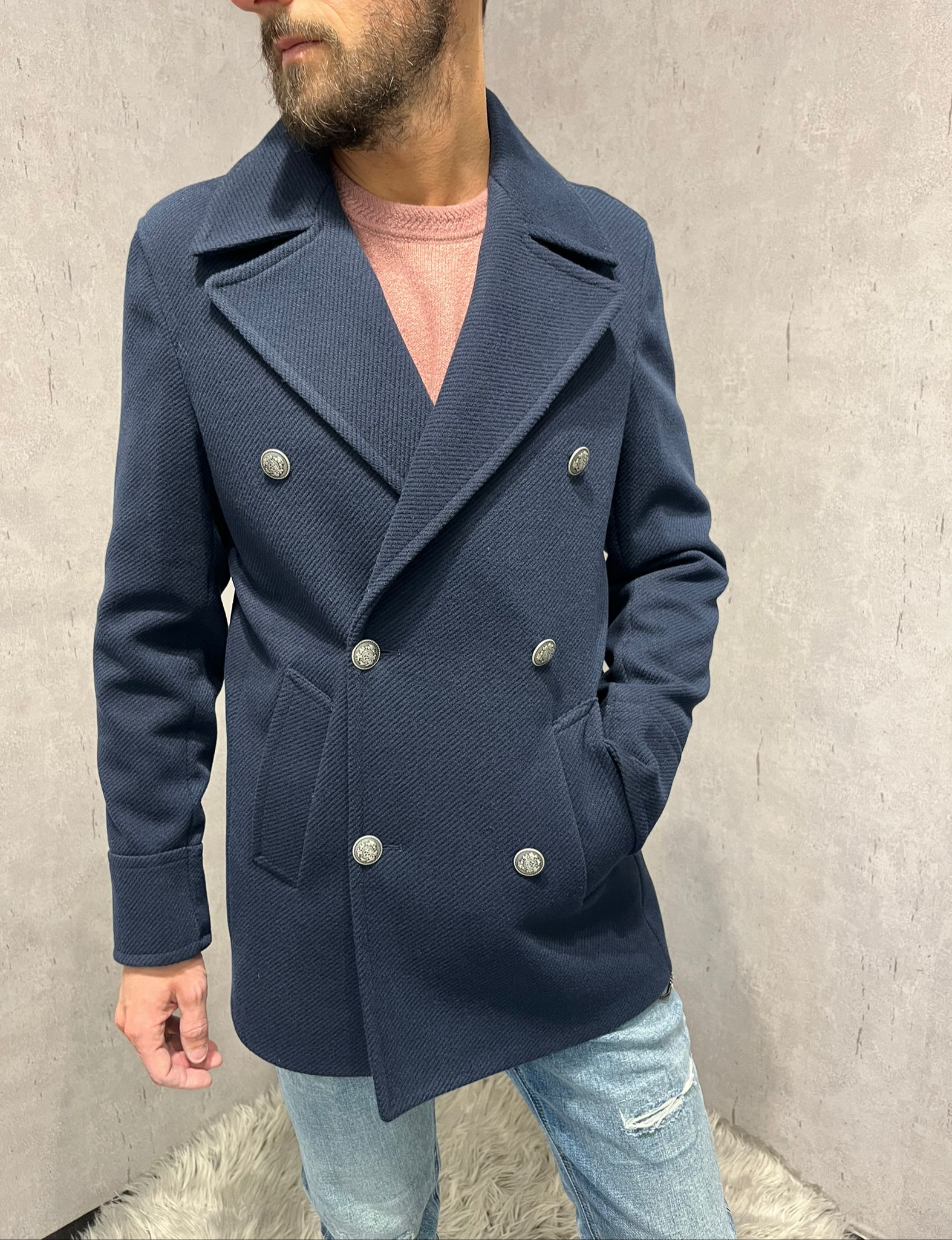 Cappotto doppiopetto blu