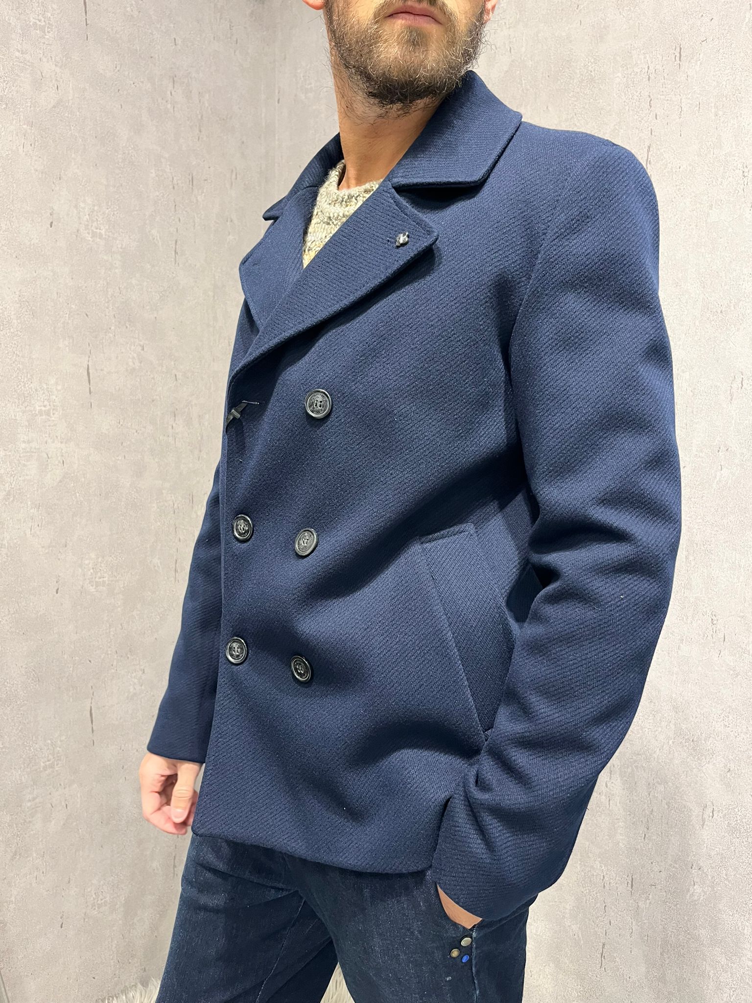 Cappotto peacoat blu navy doppiopetto