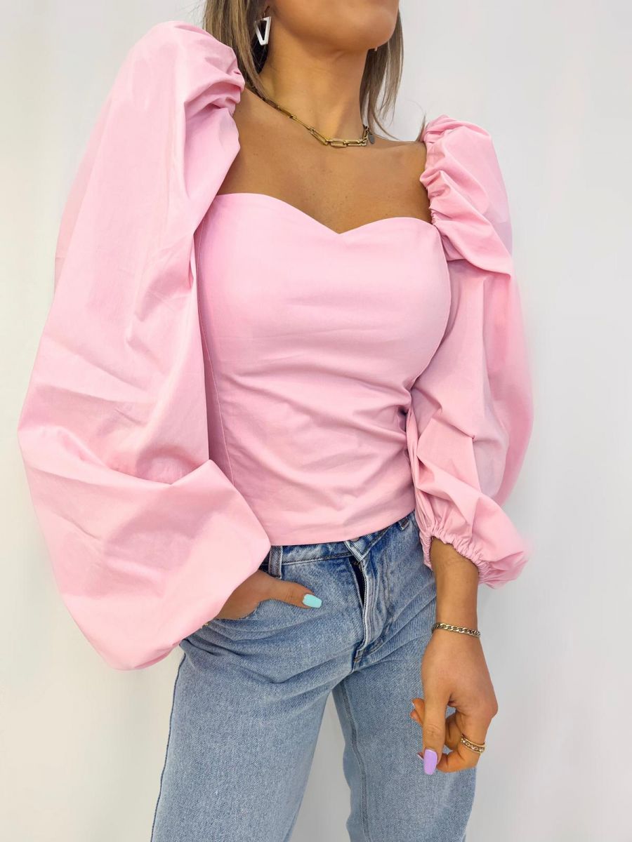 Camicia manica sbuffo rosa