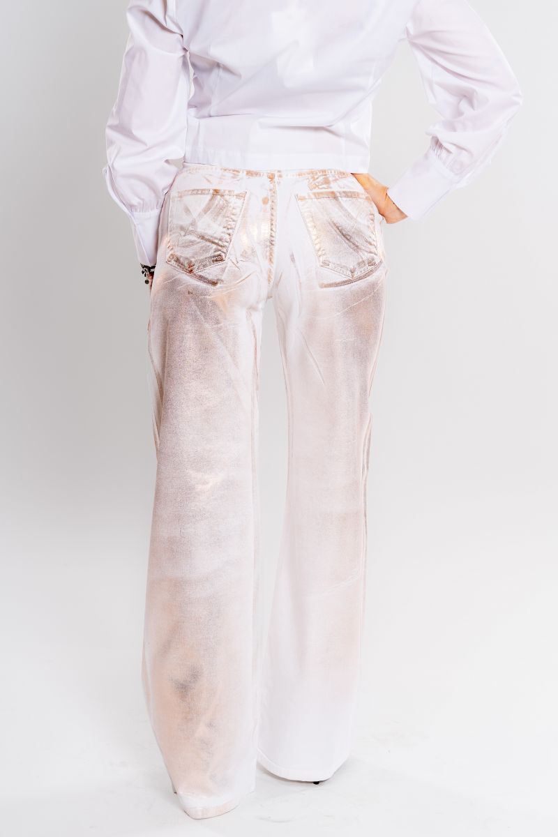 HAVEONE - Pantalone spalmato bianco/bronzo