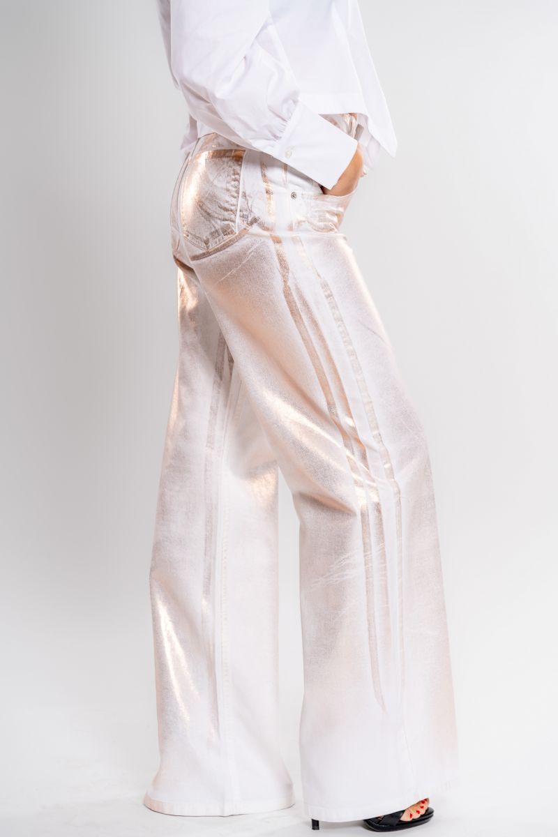 HAVEONE - Pantalone spalmato bianco/bronzo