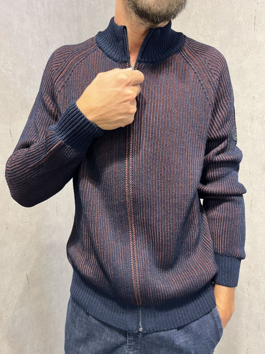 IMPULSO - Maglia con zip blu/granata