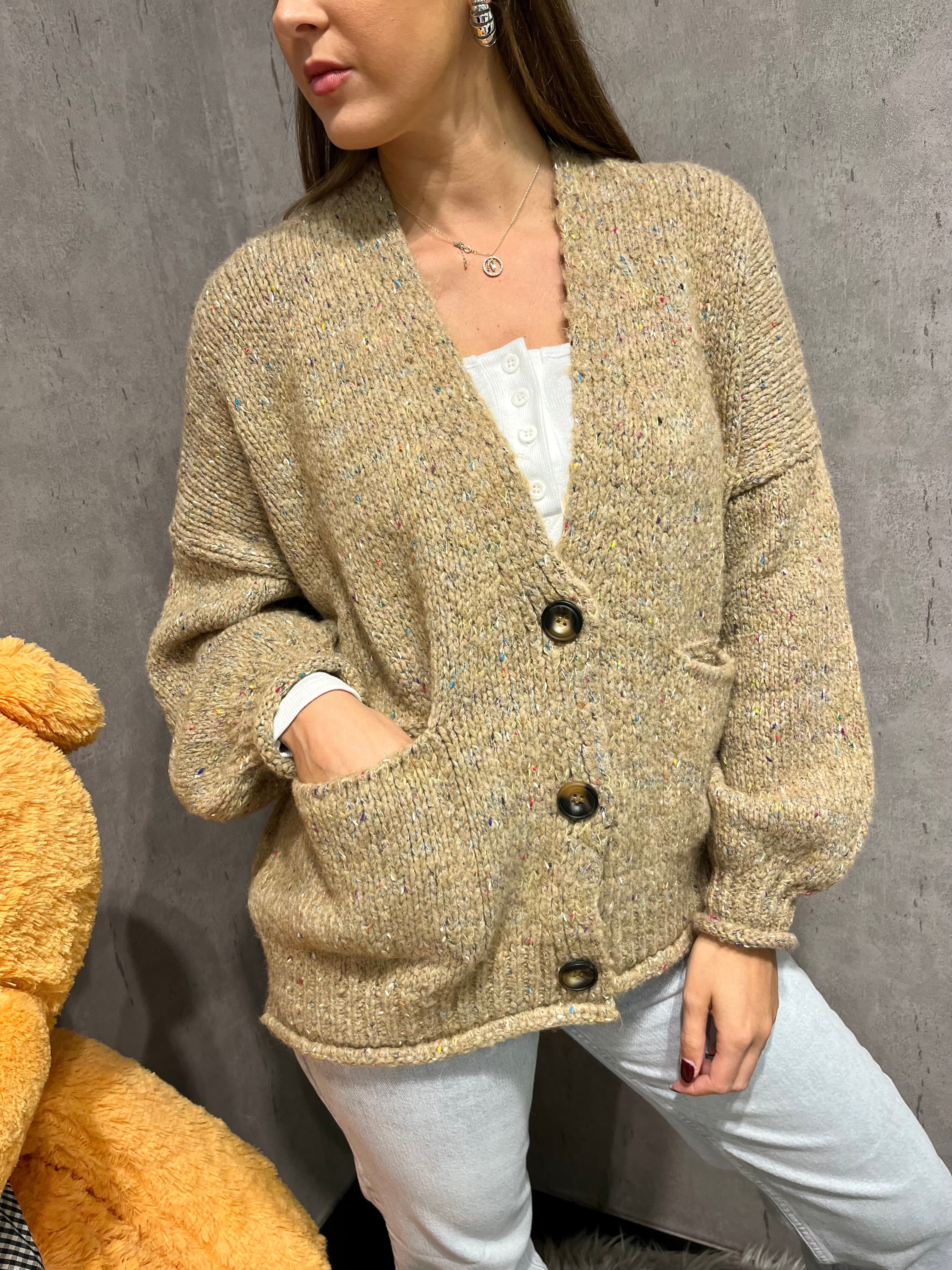 Cardigan filo colorato beige